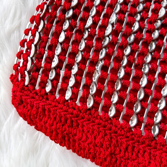 Upcycle Soda Pop Pull Tab Circular Purse Handbag Red Hobo Handmade Crochet - Picture 5 of 5